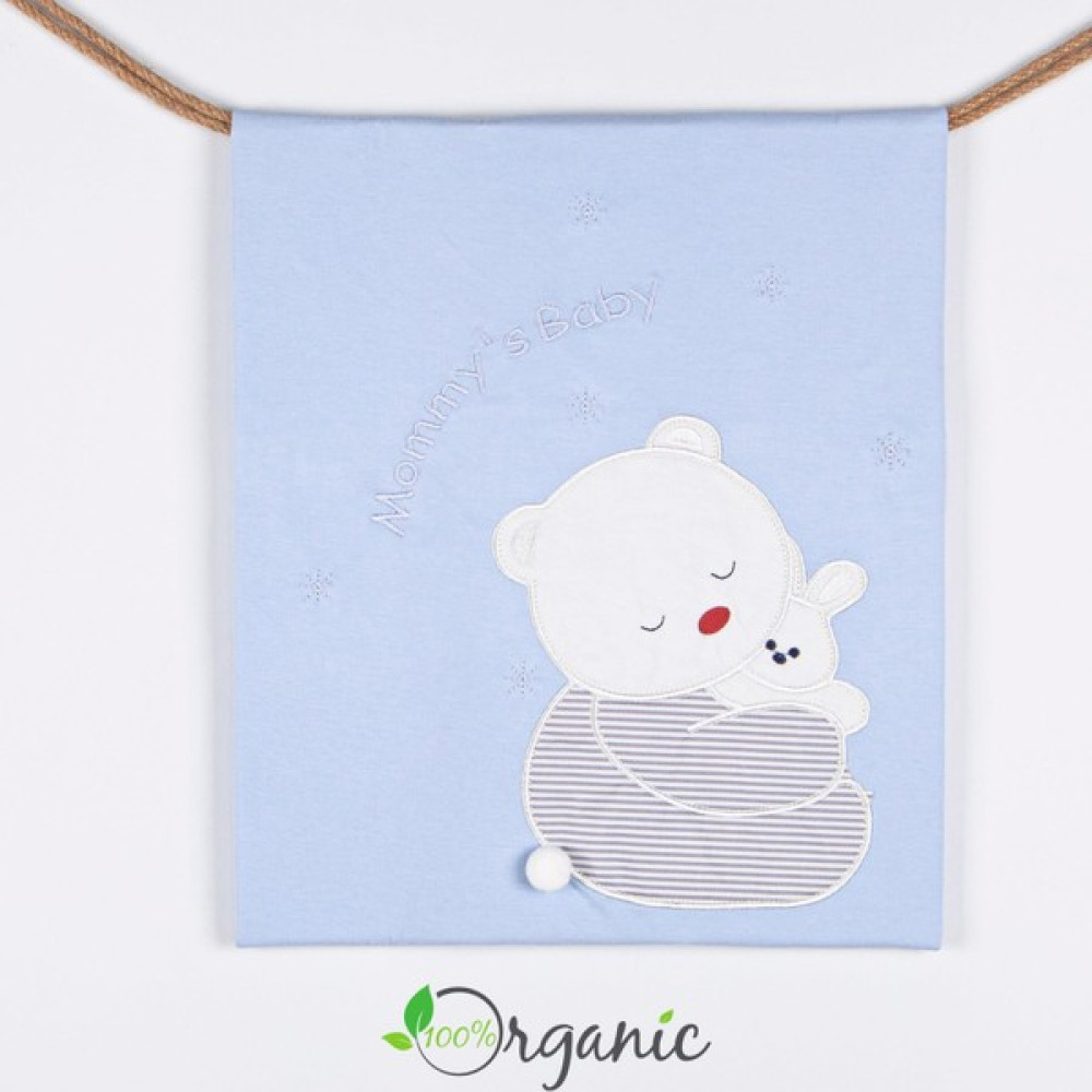 Miniel Erkek Bebek Yavrulu Ayıcık Nakışlı 90x80 Cm Çift Kat Pamuklu Penye Bebek Battaniyesi - MAVİ - 80 x 90 cm - Renkli Bebek Battaniyesi Fiyatı