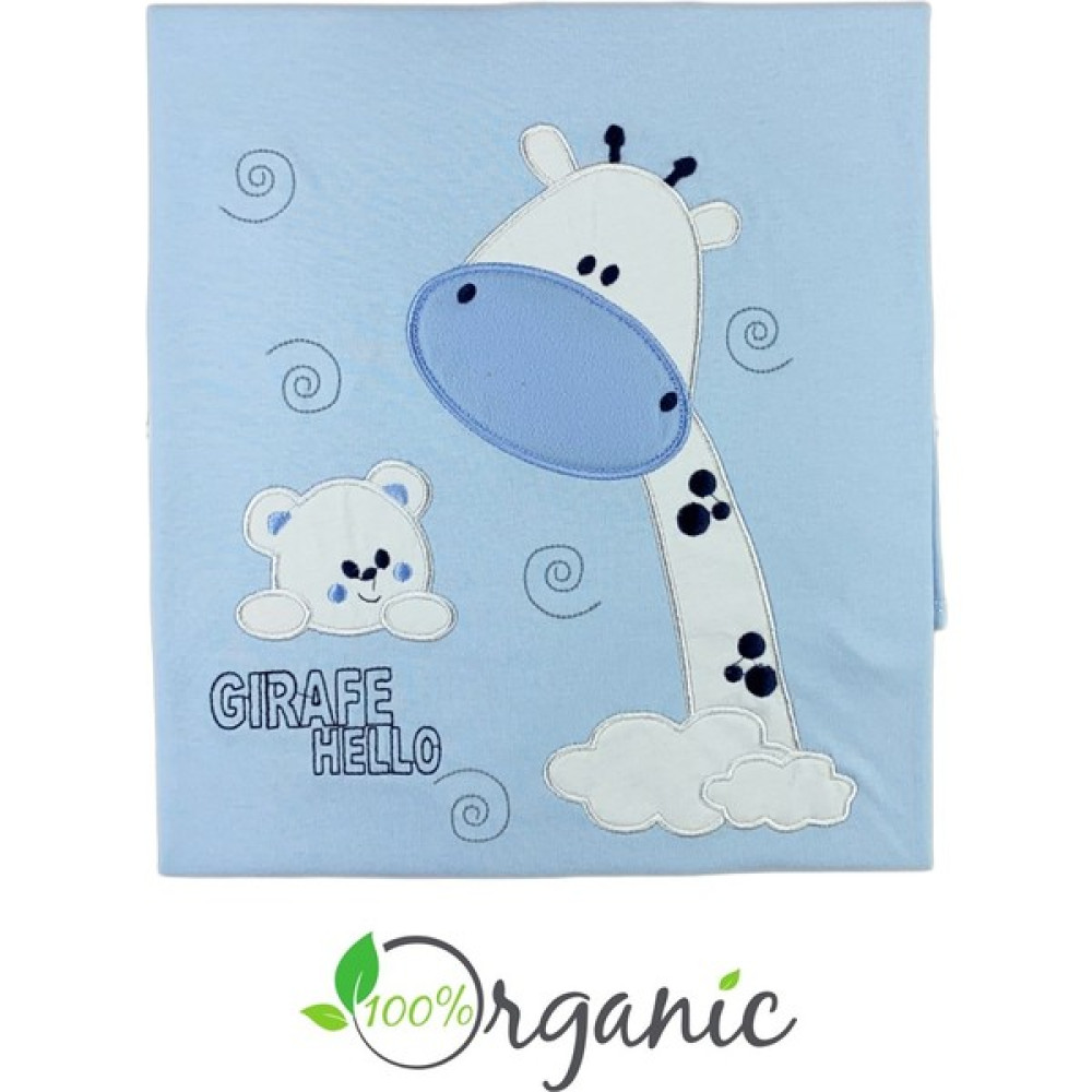 Miniel Erkek Bebek Zürafa Nakışlı 90x80 Cm Çift Kat Pamuklu Penye Bebek Battaniyesi - MAVİ - 80 x 90 cm - Açık Mavi Bebek Battaniyesi Fiyatı