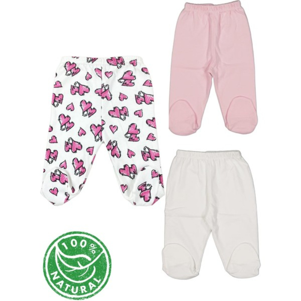 Miniel Kız Bebek Penye Organik Pamuklu 0-6 Ay Baskılı Patikli Bebek Tek Alt 3'lü Set - Pembe Bebek Eşofman Fiyatı