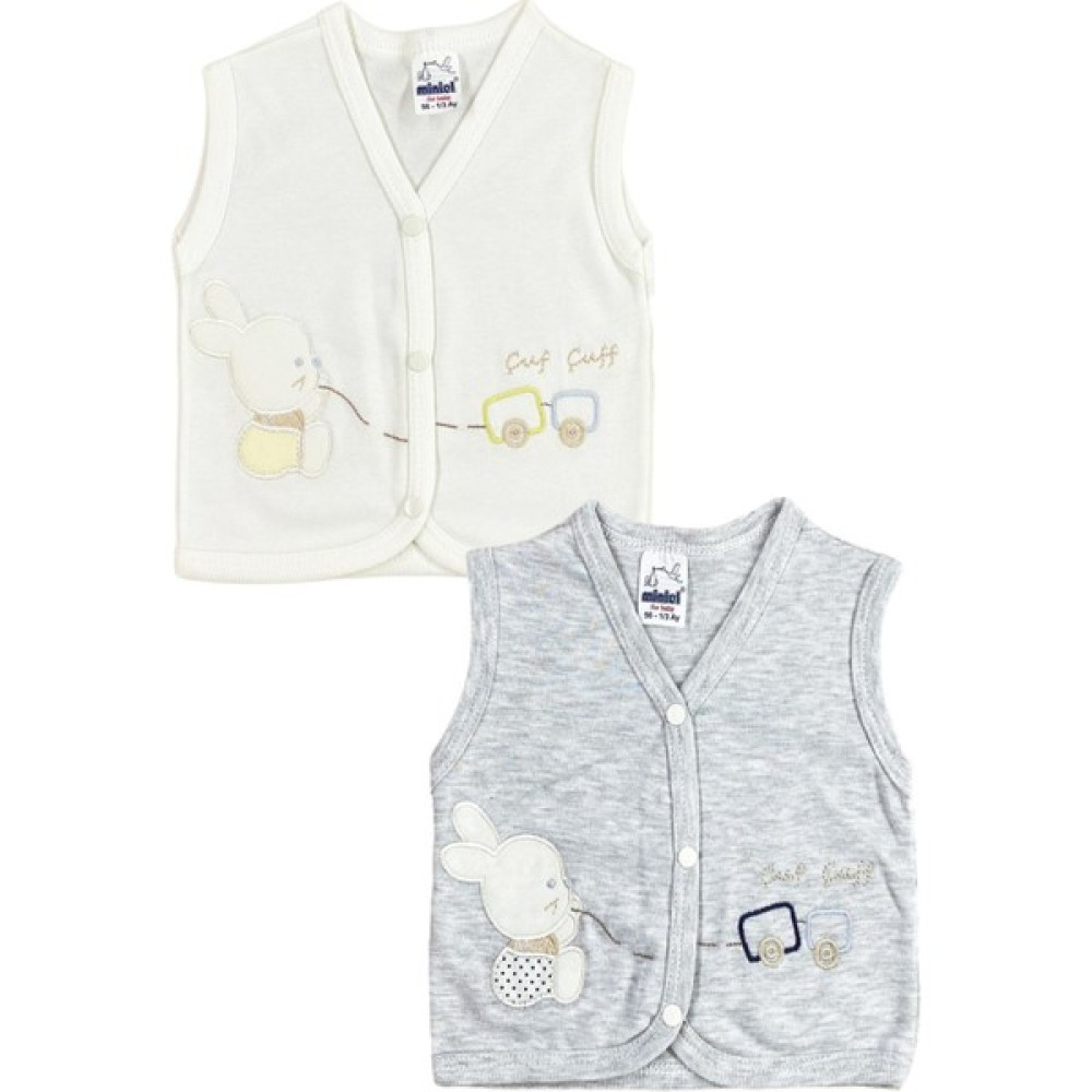 Miniel Unisex Bebek Çuf Çuf Tavşan Nakışlı Pamuklu 2Li Penye Bebek Yelek - Gri Bebek Yeleği Fiyatı