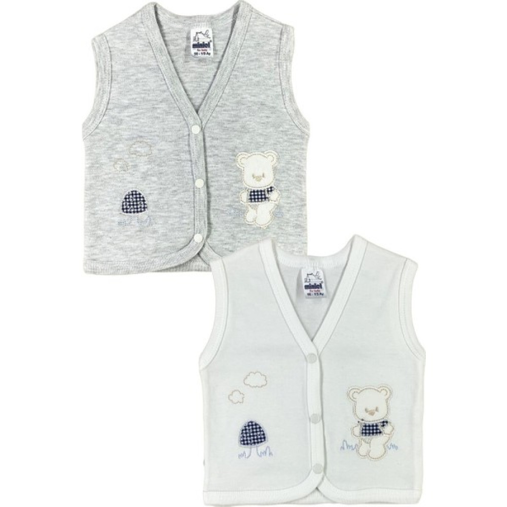 Miniel Unisex Bebek Mantarlı Ayıcık Nakışlı Pamuklu 2Li Penye Bebek Yelek - Gri Bebek Yeleği Fiyatı