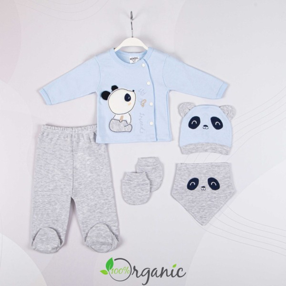 Miniel Yenidoğan Erkek Bebek Little Panda Nakışlı 5'li Hastane Çıkışı - Mavi Bebek Hastane Çıkışı Fiyatı
