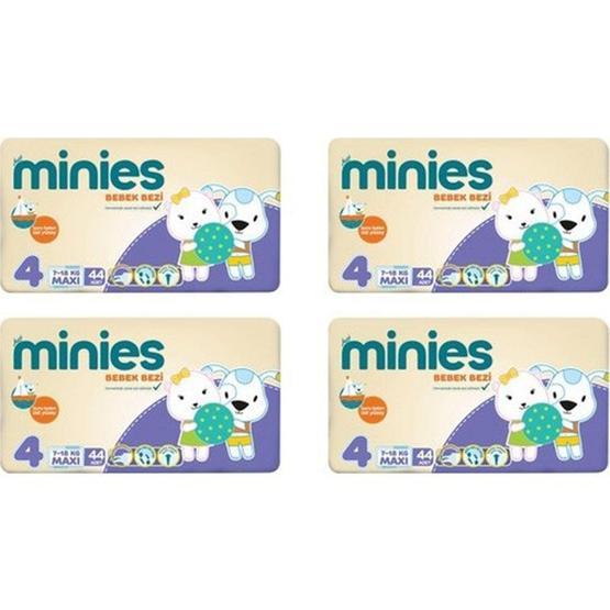 Minies 4 Numara 44x4=176 Adet 7-18 kg 4'lü Paket Bebek Bezi Bebek Bezi Fiyatı
