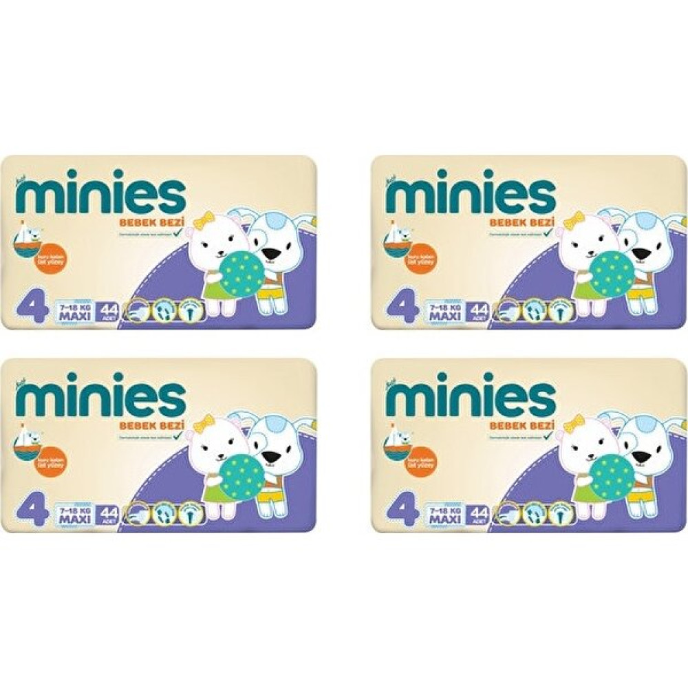 Minies 4 Numara Bebek Bezi 7-18 kg 44 x 4 - 176 Adet Bebek Bezi Fiyatı
