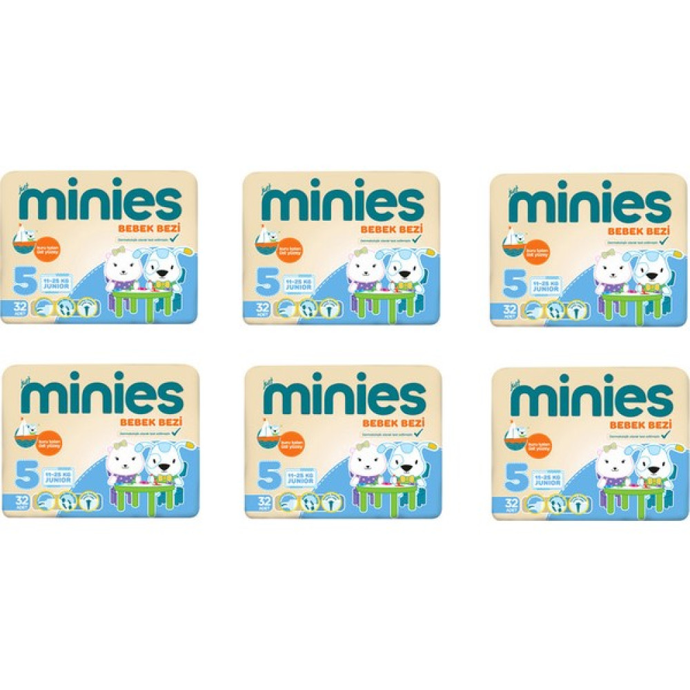 Minies 5 Numara Bebek Bezi 6 x 32 - 192 - Adet 6'lı Paket Bebek Bezi Fiyatı