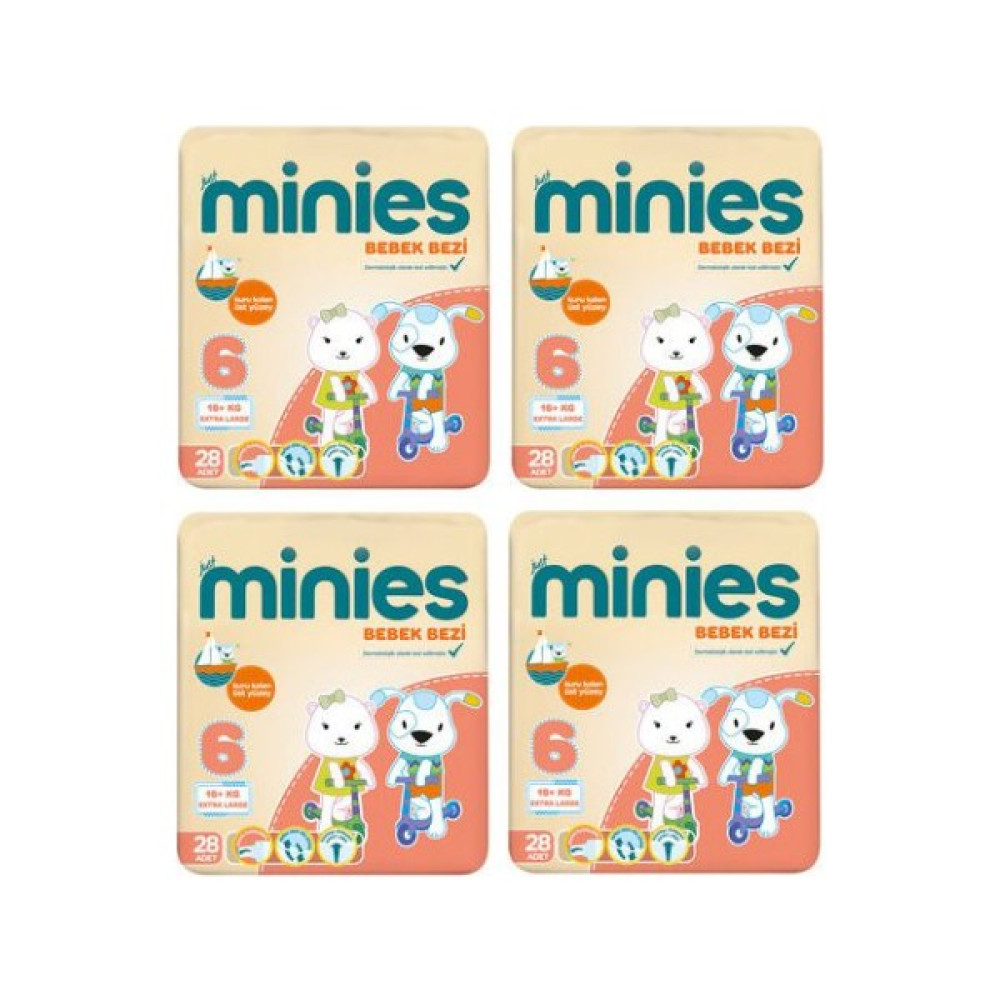 Minies 6 Numara Bebek Bezi 16+ kg 28 x 4 112 Adet 4'lü Paket - Sarı Bebek Bezi Fiyatı