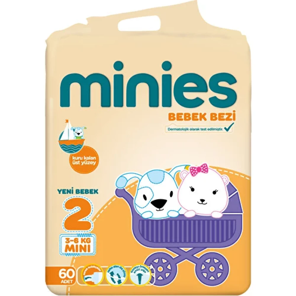 Minies Bebek Bezi Mini 2 Beden 3-6 kg 60 Adet Bebek Bezi Fiyatı
