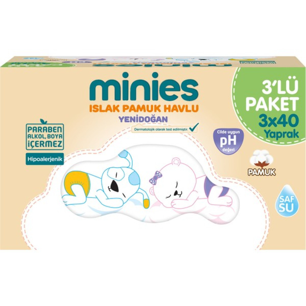Minies Yenidogan Islak Pamuk Havlu 3X40'LI Bebek Bakım Fiyatı