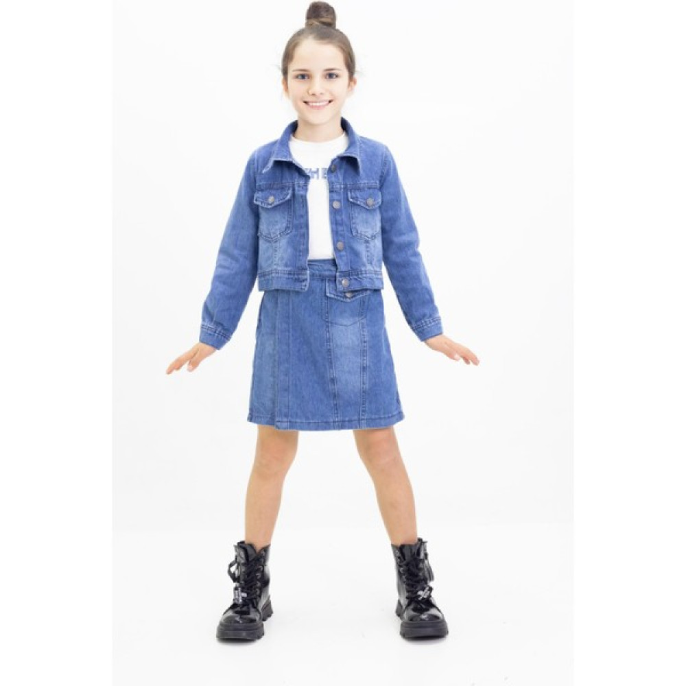Miniğimin Cicileri Denim Kot Ceket ,şortetek ve Badi 3 lü kombin - Mavi Kız Çocuk Giyim Takımı Fiyatı
