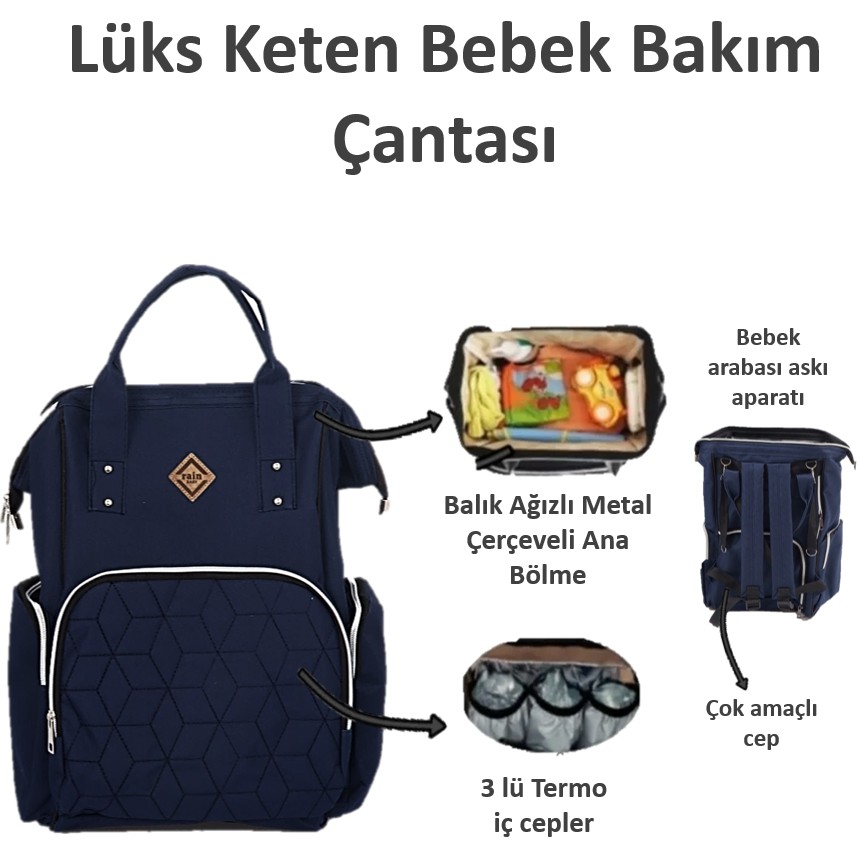 Minik Life Miniklife Lüx Keten Bebek Bakım Çantası Lacivert Su Geçirmez Özellikli 11 Bölmeli Geniş Tasarım Bebek Bakım Çantası Fiyatı