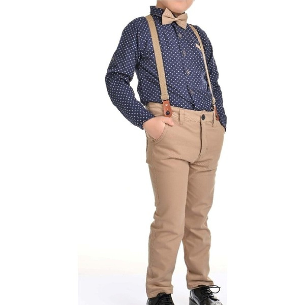 Miniko Kids Erkek Çocuk Beyaz Oxford Desenli Gömlekli 1-8 Yaş Papyonlu Tarz Takım Erkek Çocuk Giyim Takımı Fiyatı