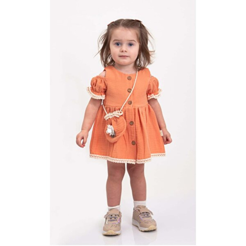 Miniko Kids Kız Bebek Düşük Omuzlu Çantalı Pamuk Elbise Kız Çocuk Elbise Fiyatı