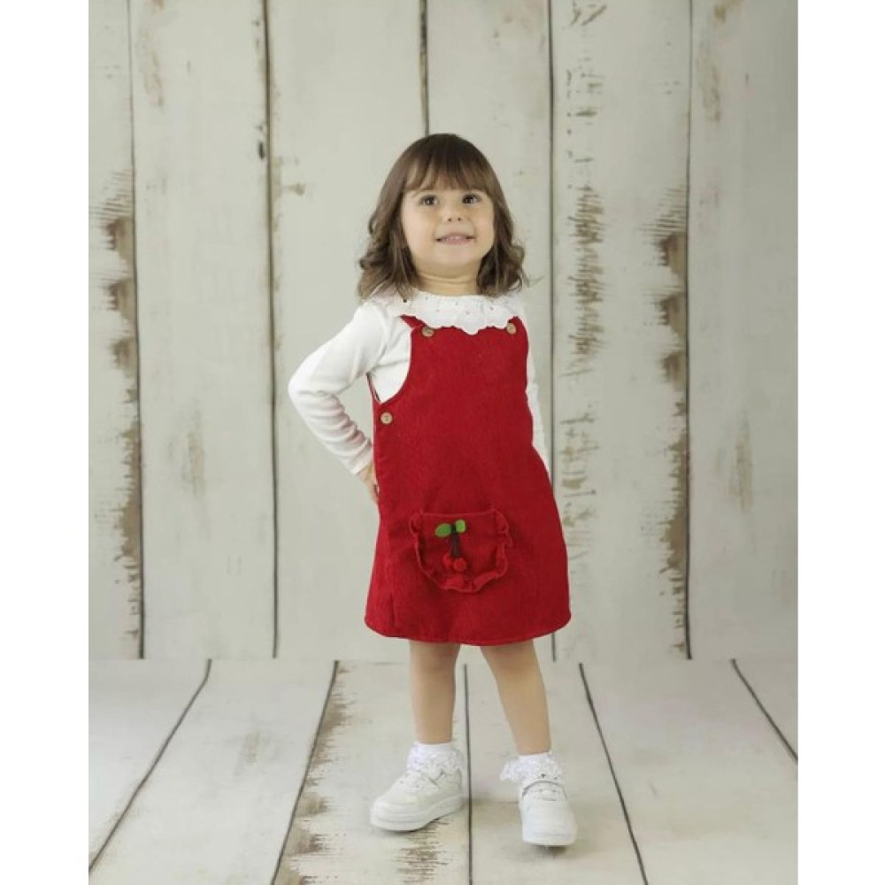 Miniko Kids Kız Çocuk 2li Kiraz Desenli Uzun Kol Salopet Elbise Kız Çocuk Elbise Fiyatı
