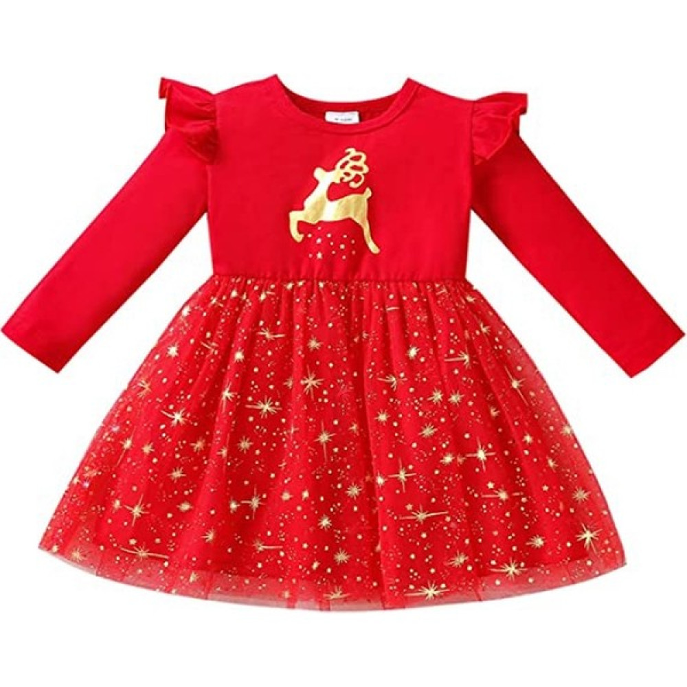 Miniko Kids Kız Çocuk Geyik Modelli Yılbaşı Temalı Kırmızı Eteği Tül Kadife Elbise Kız Çocuk Elbise Fiyatı