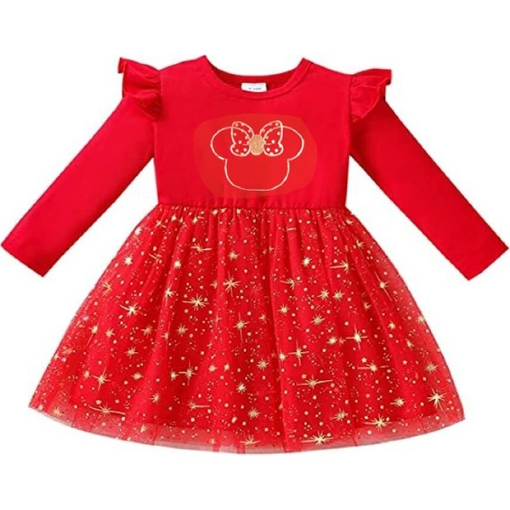 Miniko Kids Kız Çocuk Mickey Modelli Yılbaşı Temalı Kırmızı Eteği Tül Kadife Elbise Kız Çocuk Elbise Fiyatı