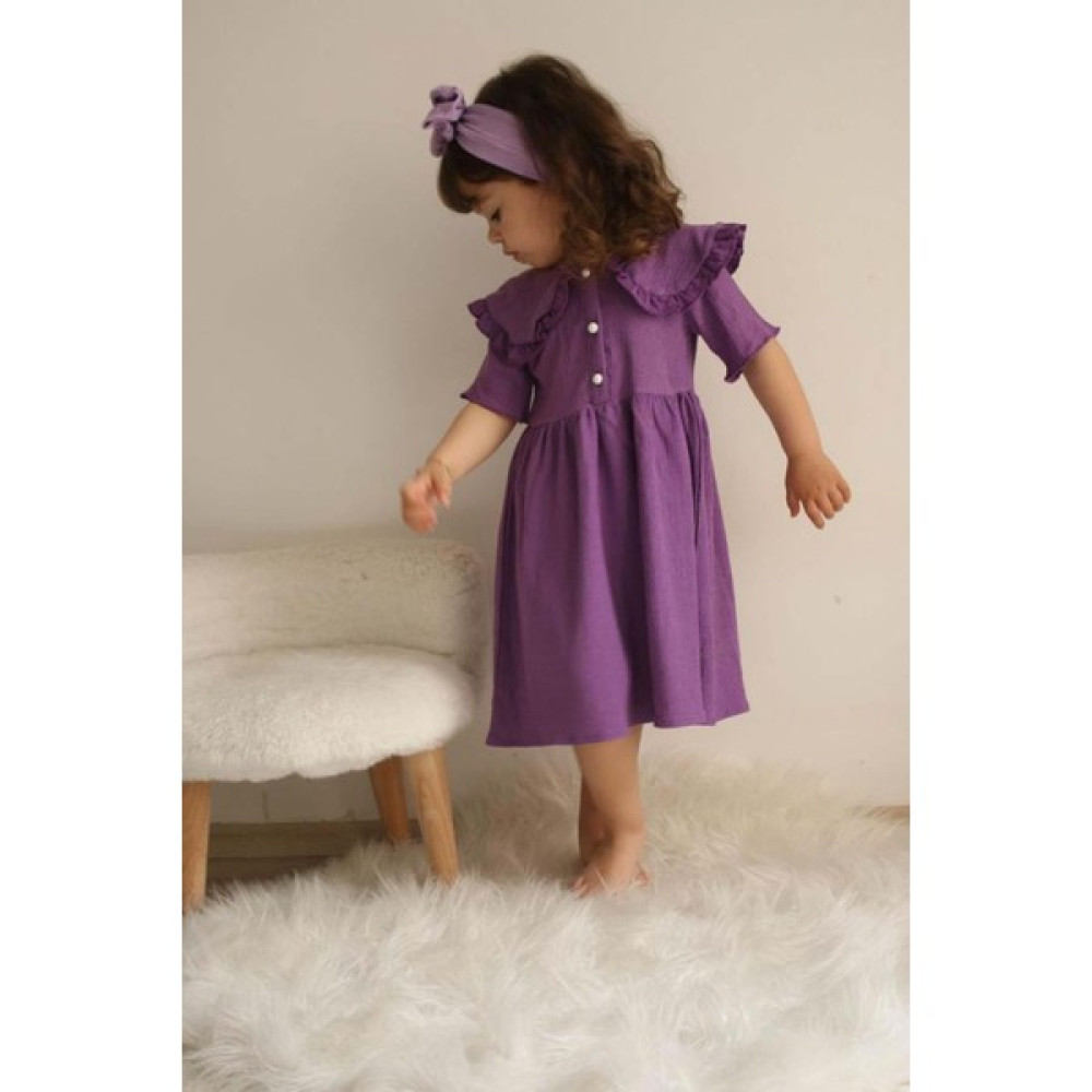 Miniko Kids Kız Çocuk Önden Düğmeli Yaka Modelli Elbise Kız Çocuk Elbise Fiyatı