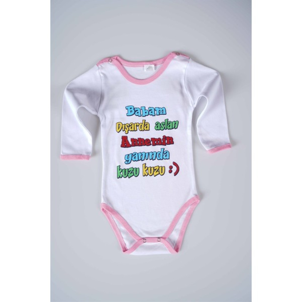 Miniko Kids Yeni Sezon Babam Dışarda Aslan Yazılı Bebek Çocuk Uzun Kol Pamuk Bady Zıbın Bebek Zıbın Seti Fiyatı