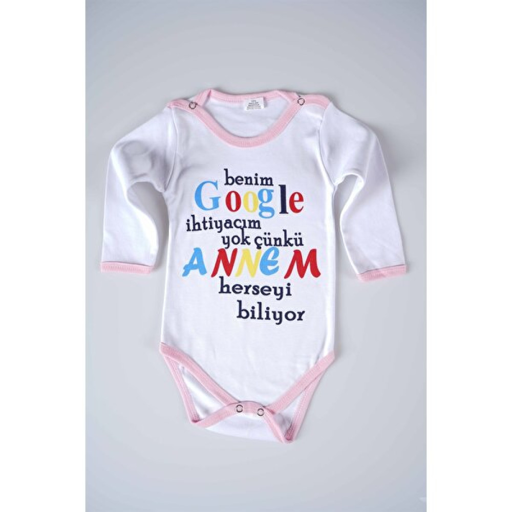Miniko Kids Yeni Sezon Google Annem Yazılı Bebek Çocuk Uzun Kol Pamuk Bady Zıbın Bebek Zıbın Seti Fiyatı