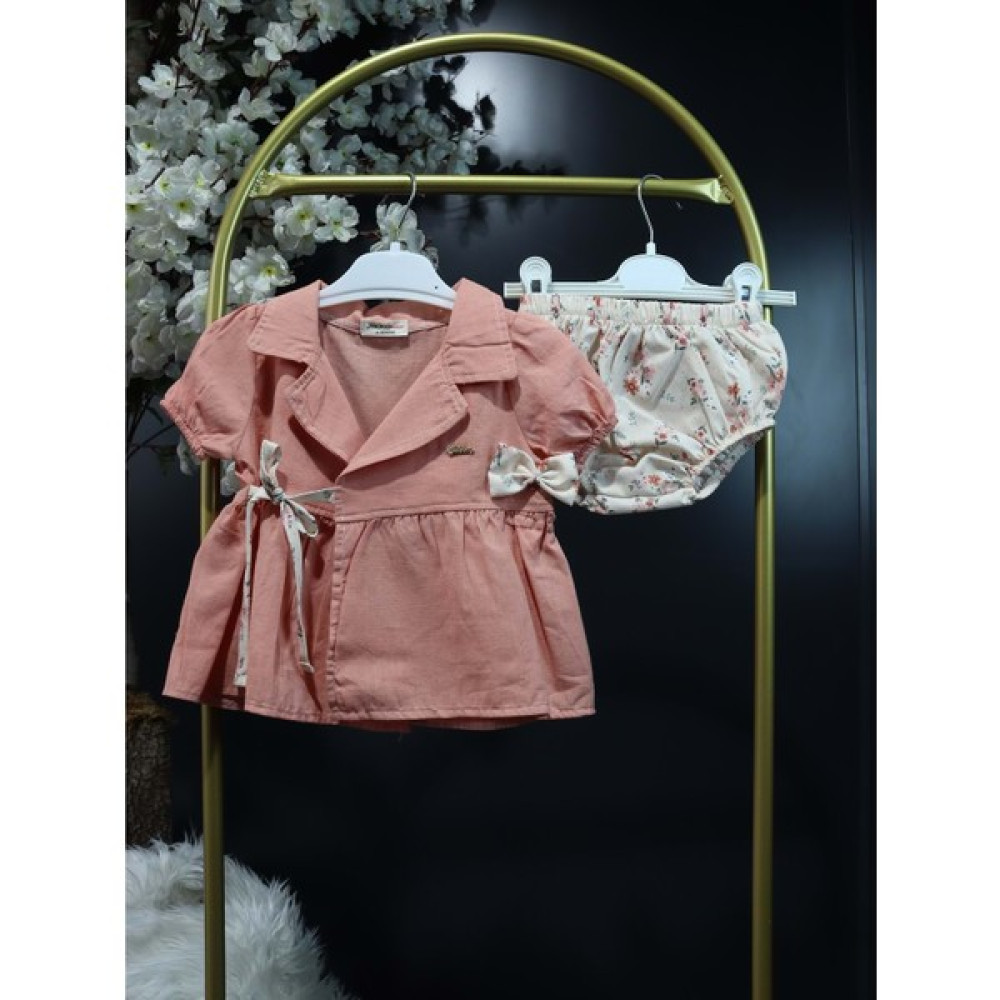 Miniksen Jikko Kız Kruvaze Fiyonklu 2li Takım - Pembe - 12-18AY - ST0000836YN-PEMBE-12-18AY Bebek Giysi Takım Fiyatı