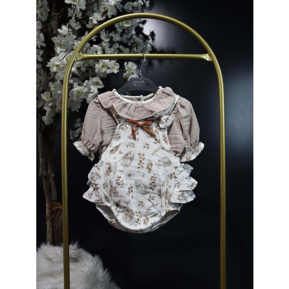 Miniksen Jikko Tavşan Baskılı Bebe Takım - Bej - 12-18AY - ST0000828YN-BEJ-12-18AY Bebek Giysi Takım Fiyatı