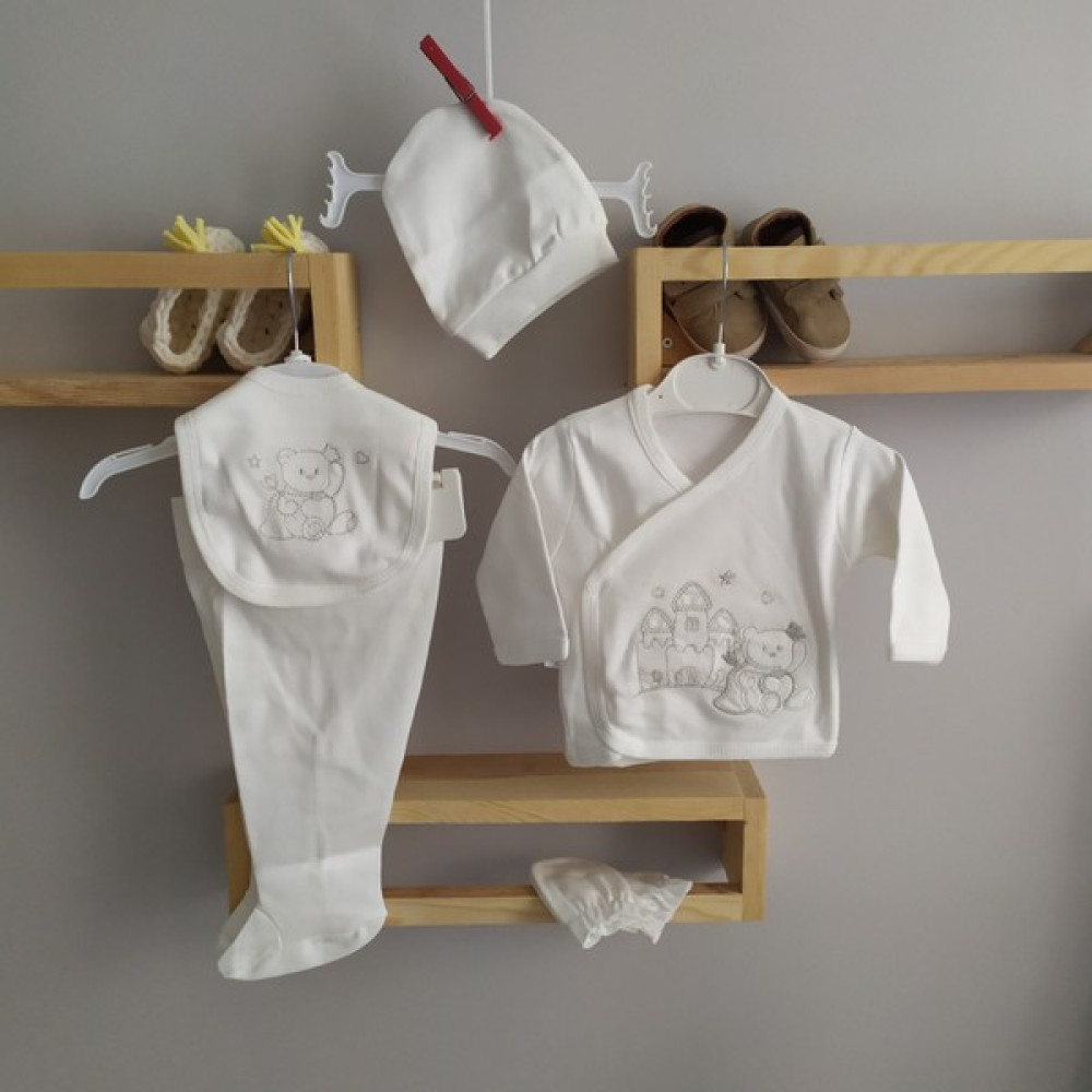 Minilkabebe Hastane Çıkış Seti Şato Nakışlı 5 Li Ekru Bebek Hastane Çıkışı Fiyatı