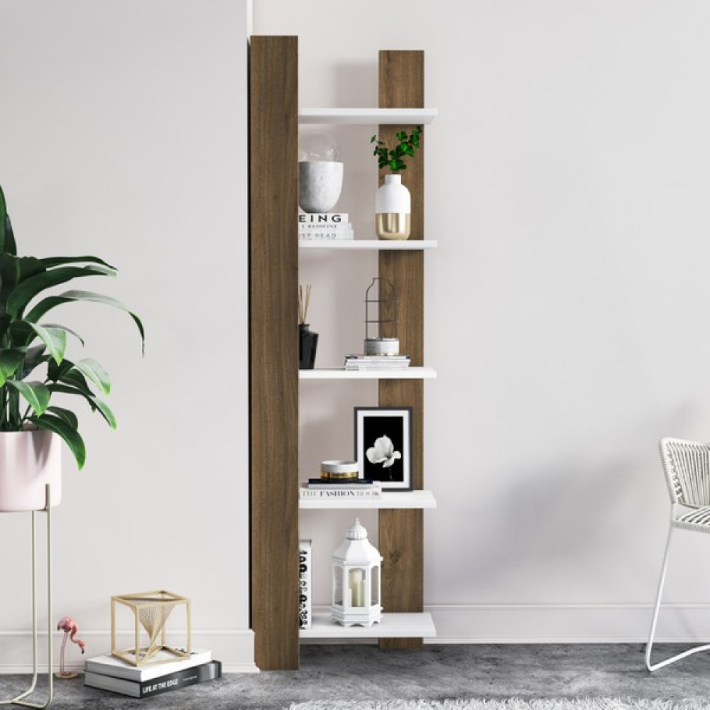 MinimaDecor by Ocasso Reeta Köşe Kitaplık - Beyaz - Ceviz Kitaplık Fiyatı