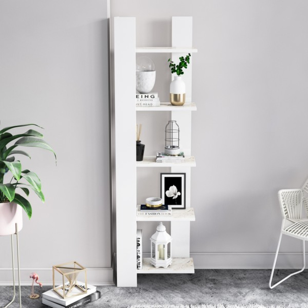 MinimaDecor by Ocasso Reeta Köşe Kitaplık - Beyaz Mermer Kitaplık Fiyatı