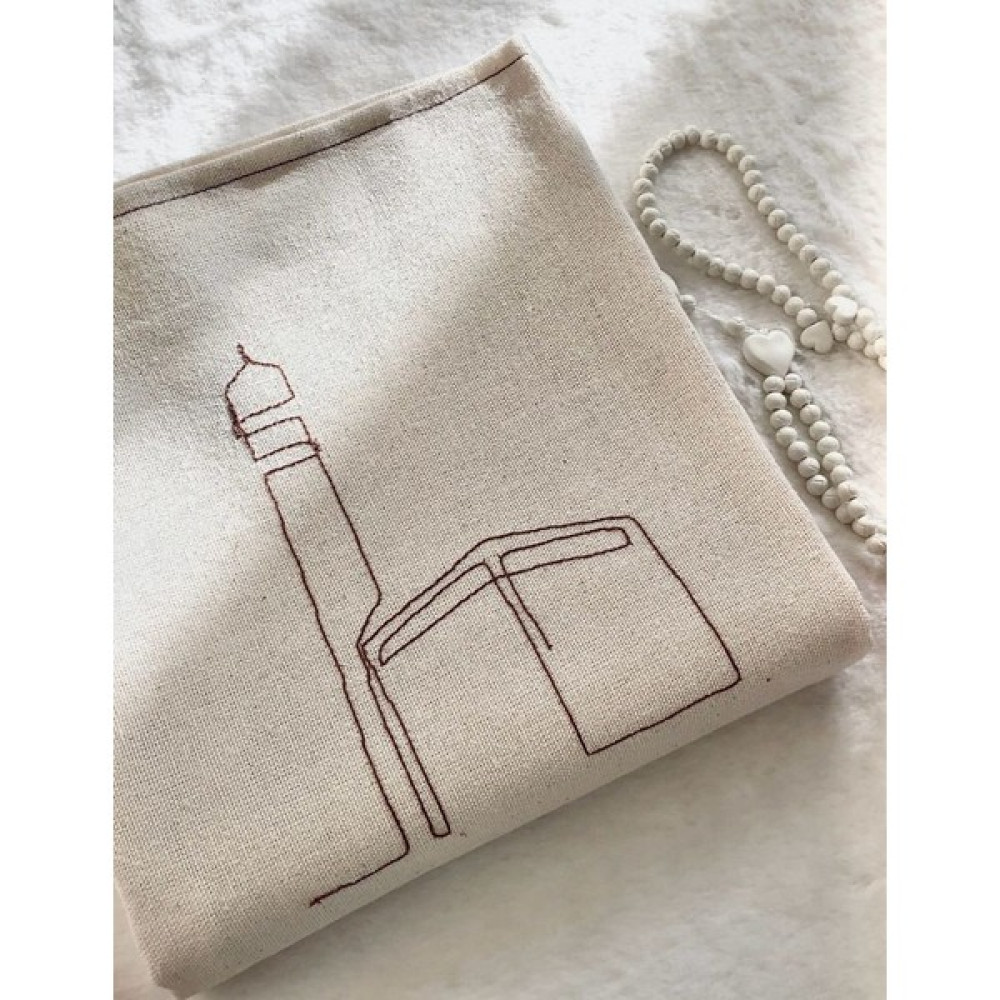 Minimal Kabe Işlemeli Keten Seccade Namazlık - Çeyizlik Hediyelik - Bej - 163 x 110 cm Seccade Fiyatı