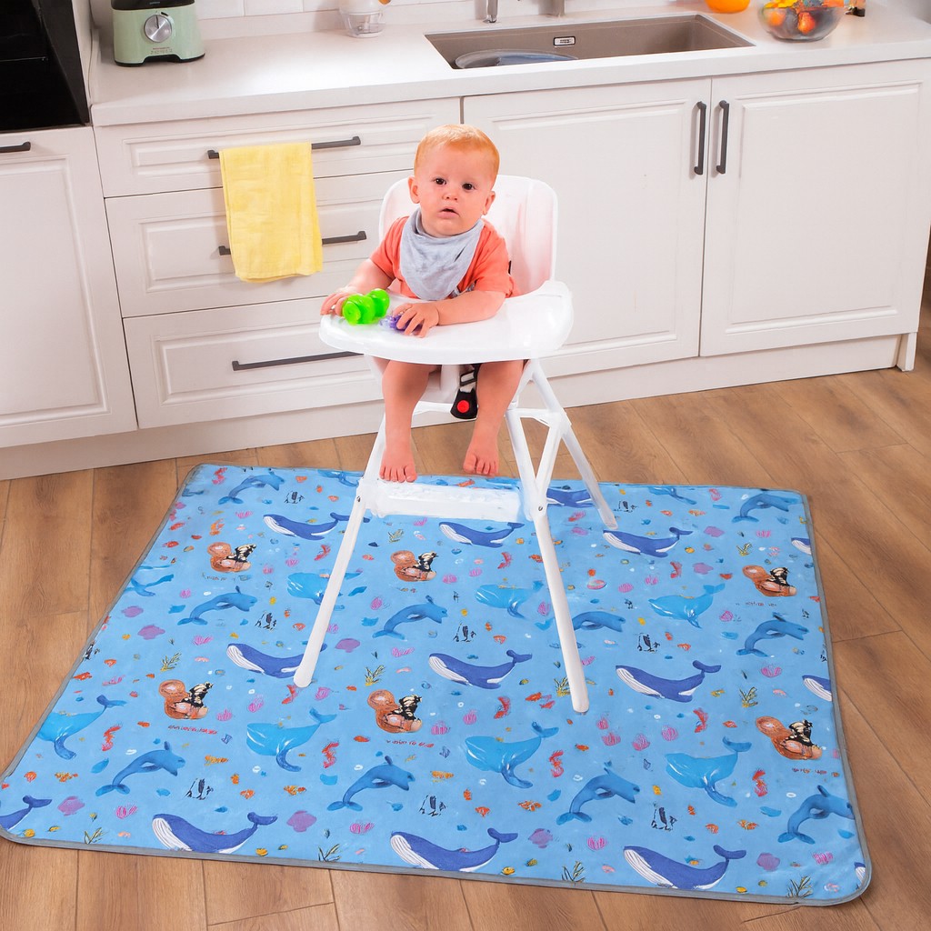 Minimono Mama Sandalyesi Altı ve Aktivite Bakım Örtüsü - Sıvı Geçirmez Yıkanabilir - 145X120CM - Mavi Desenli Diğer Fiyatı