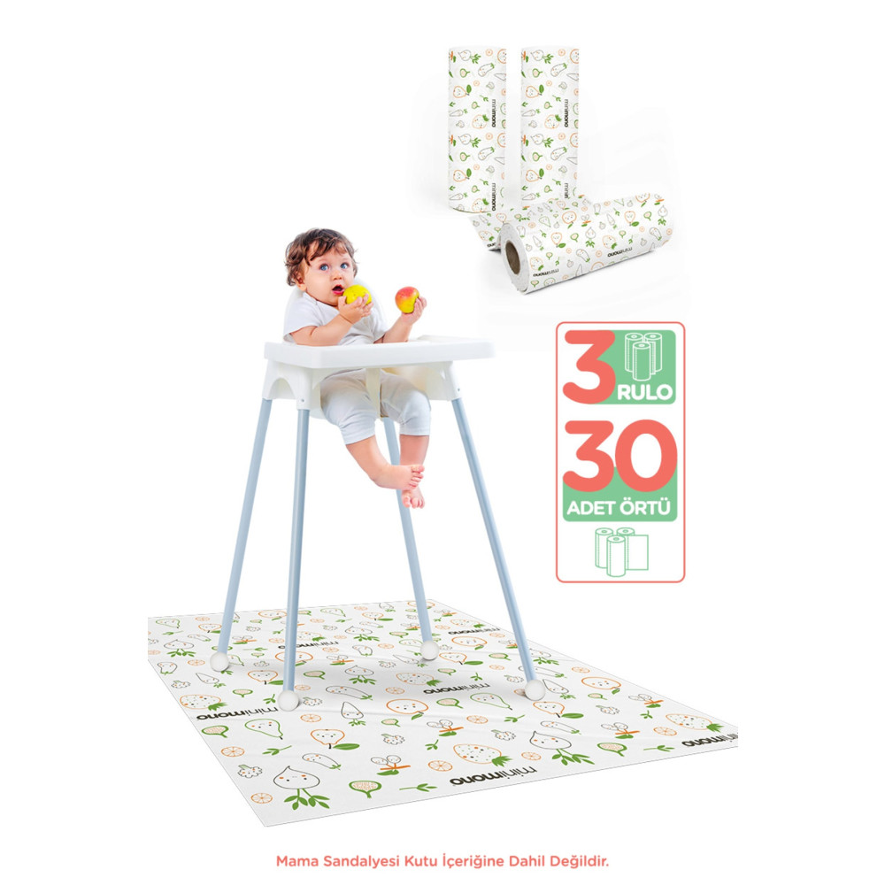 Minimono Mama Sandalyesi Altı Ve Aktivite Ek Gıda Örtüsü | 3lü Paket 30 Adet | Kullan At | Meyve & Sebze Mama Sandalyesi Fiyatı