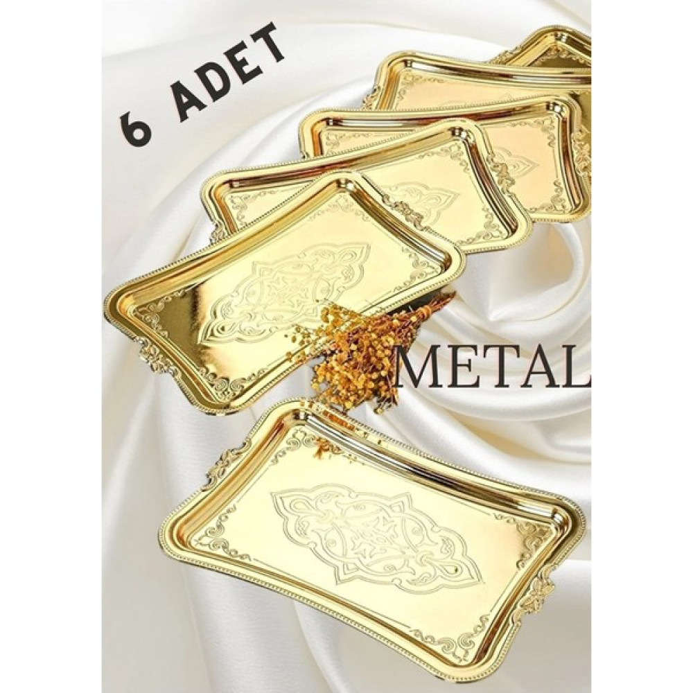 Miningaa 6 Tepsi Seti 6 Adet Tek Kişilik Kahve Sunumluk Metal Damat Söz Tepsisi Gold 6 Tepsi 2500A Servis Tepsisi Fiyatı