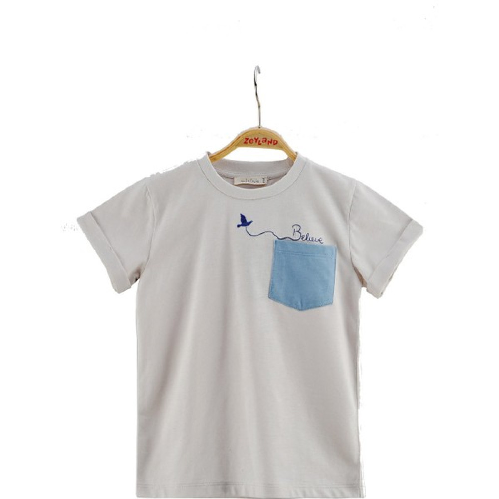 Mininio Erkek Bebek Bej Cepli Kuş Detaylı T-Shirt (6AY-4YAŞ) Erkek Çocuk T-shirt Fiyatı