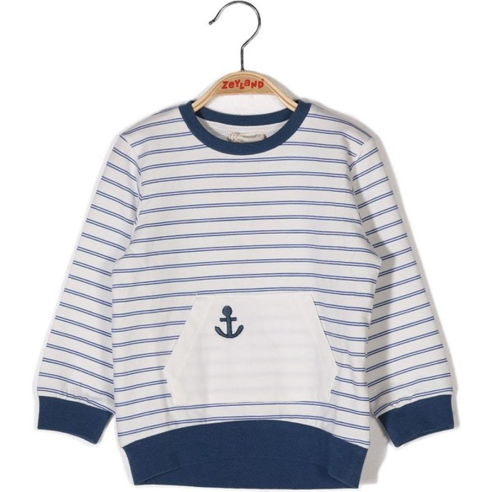 Mininio Erkek Bebek Çizgili Kanguru Cepli Sweatshirt Erkek Çocuk Sweatshirt Fiyatı