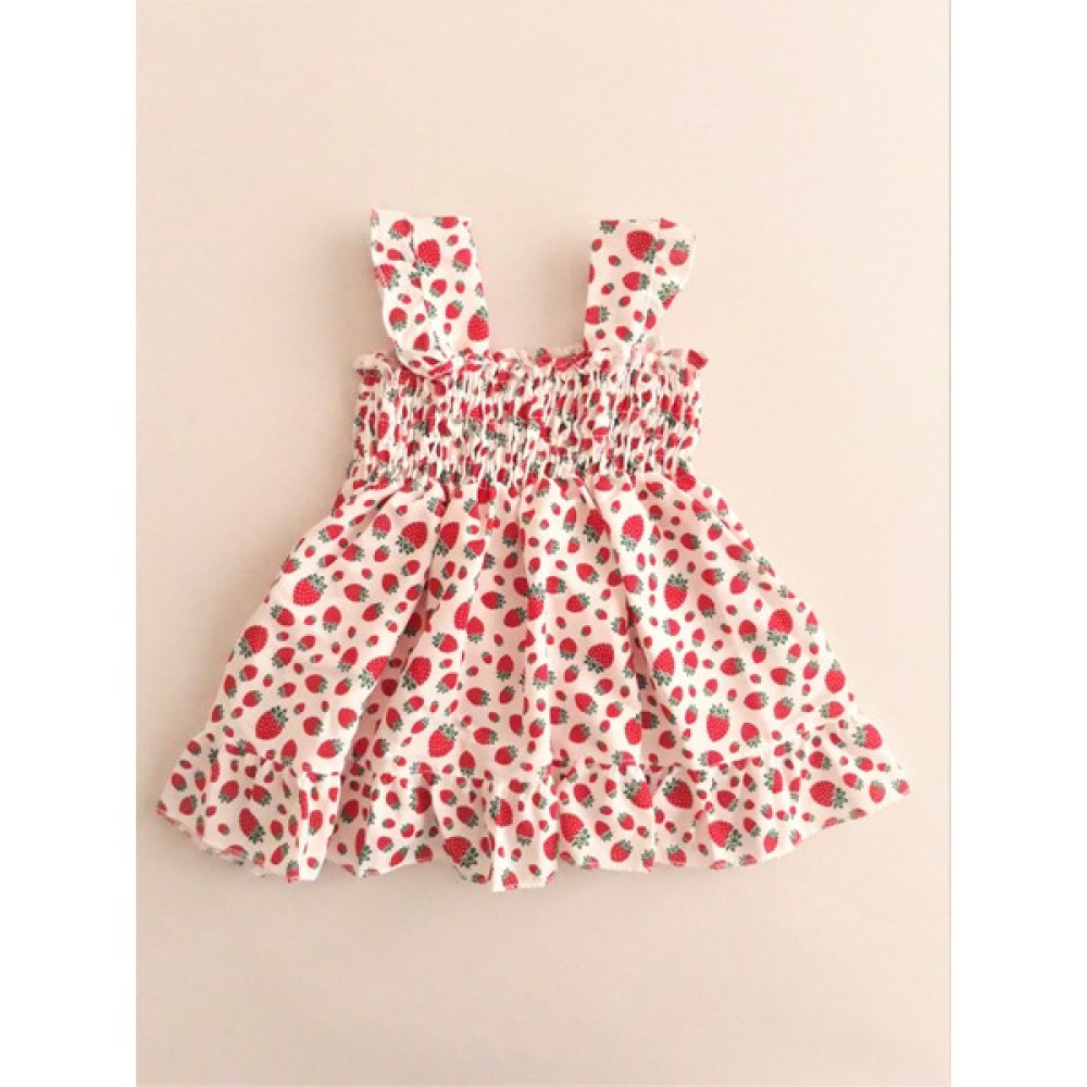 MiniStand Kız Bebek Askılı Çilekli Beyaz Elbise Bebek Elbisesi Fiyatı