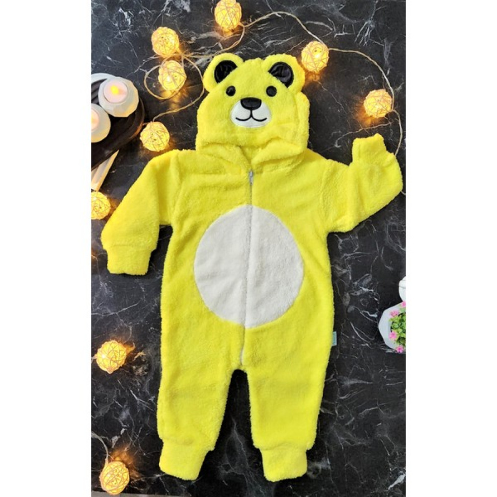 MiniStand Unisex Bebek Ayıcıklı Sarı Peluş Tulum Bebek Tulumu Fiyatı