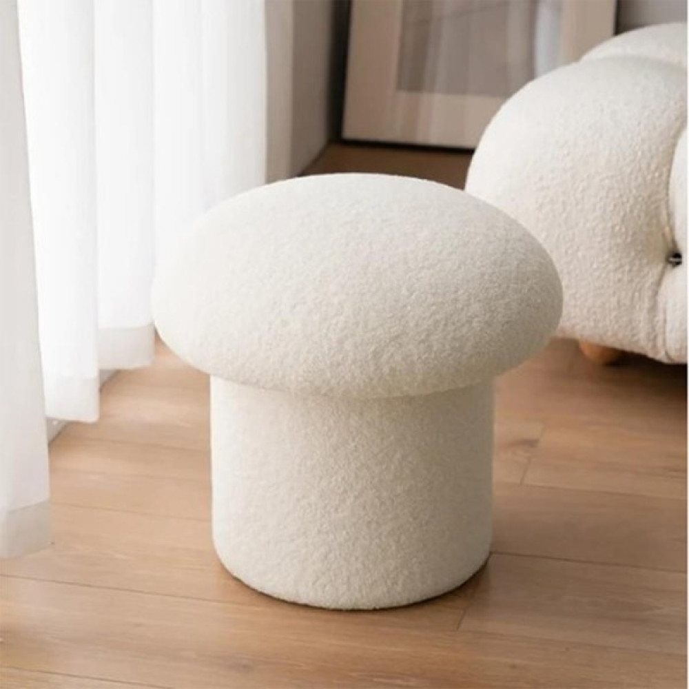 MiniWood Mantar Puf Mushroom Renkli Puf Teddy Kumaş Bench - Beyaz Puf Fiyatı