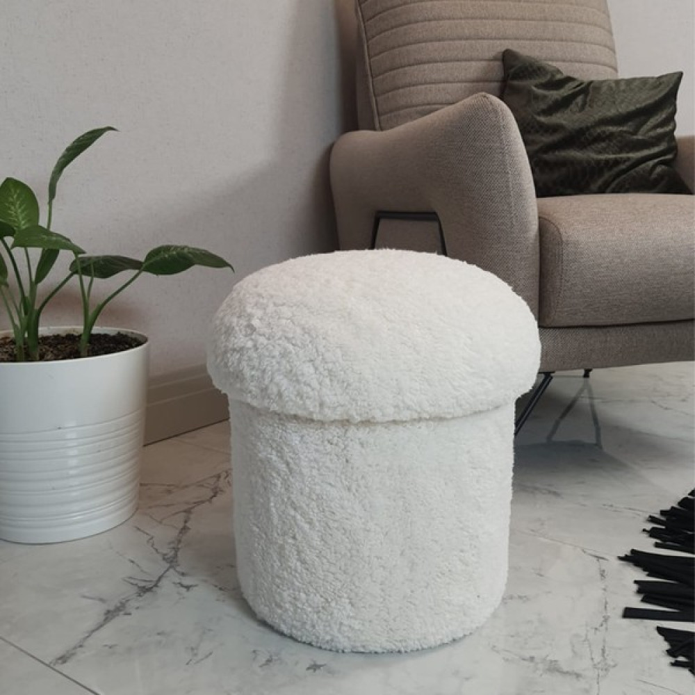 MiniWood Mantar Puf Mushroom Renkli Puf Teddy Kumaş Bench - Krem Puf Fiyatı