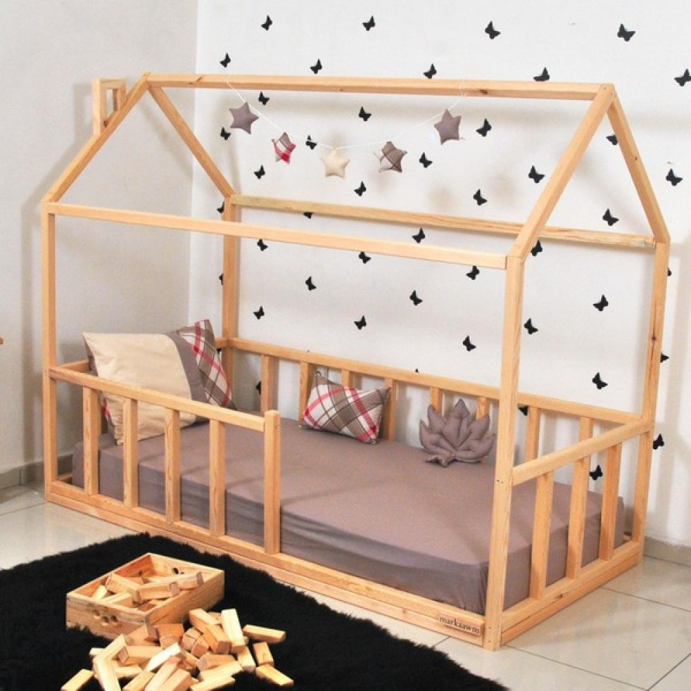 MiniWood Montessori Çocuk Yatak Doğal Çam Karyola Sevgi - 80 x 130 cm - Ahşap Karyola Fiyatı