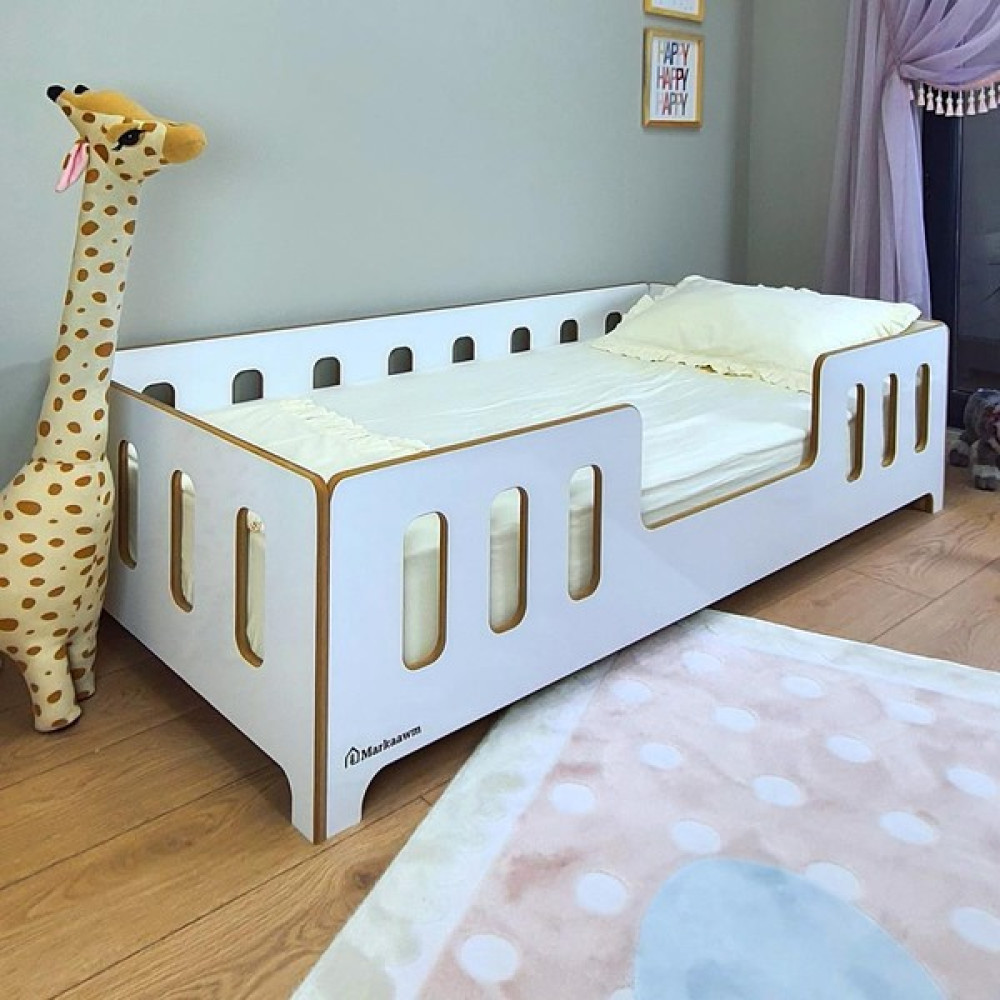 MiniWood Montessori Çocuk Yatak Mdf Bebek Karyola - Beyaz - 80 x 180 cm Karyola Fiyatı