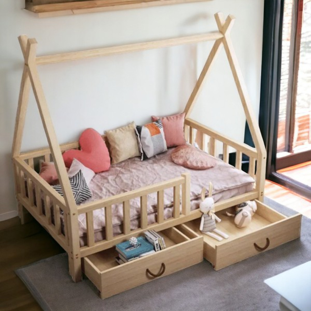 MiniWood Montessori Yatak Çekmeceli Karyola Ahşap Çocuk ve Bebek Beşik - 90 x 200 cm Karyola Fiyatı