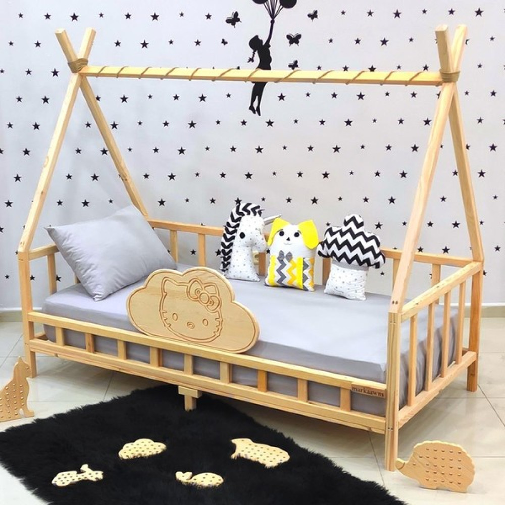 MiniWood Montessori Yatak Çocuk Karyola Doğal Çam Kity Nirvana - 60 x 120 cm - Ahşap Karyola Fiyatı