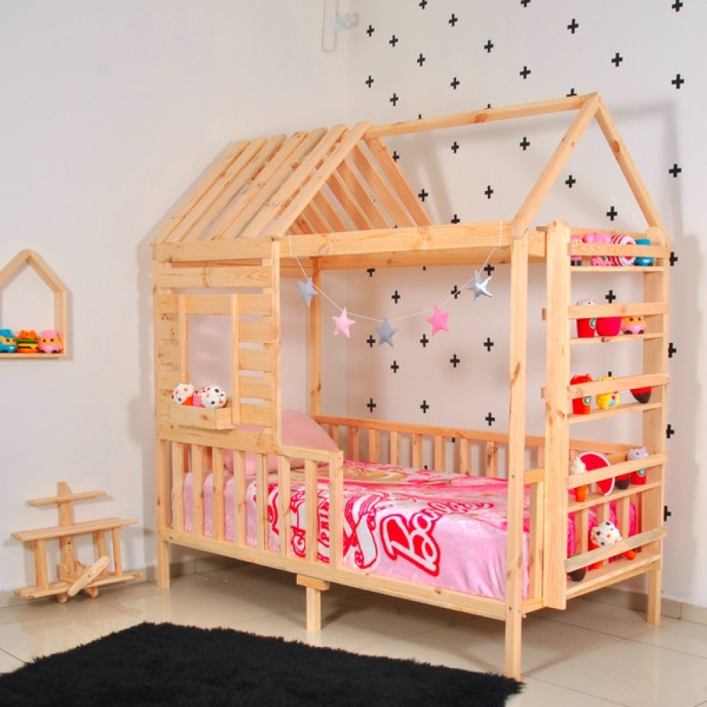 MiniWood Montessori Yatak Çocuk Yatak Raf Doğal 90X190 Karyola - 90 x 190 cm - Ahşap Karyola Fiyatı