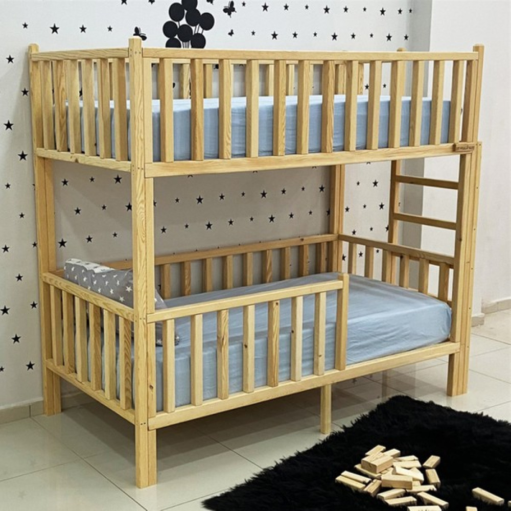 MiniWood Montessori Yatak Doğal Çam Karyola Merdivenli Ranza - 90 x 190 cm - Ahşap Ranza Fiyatı
