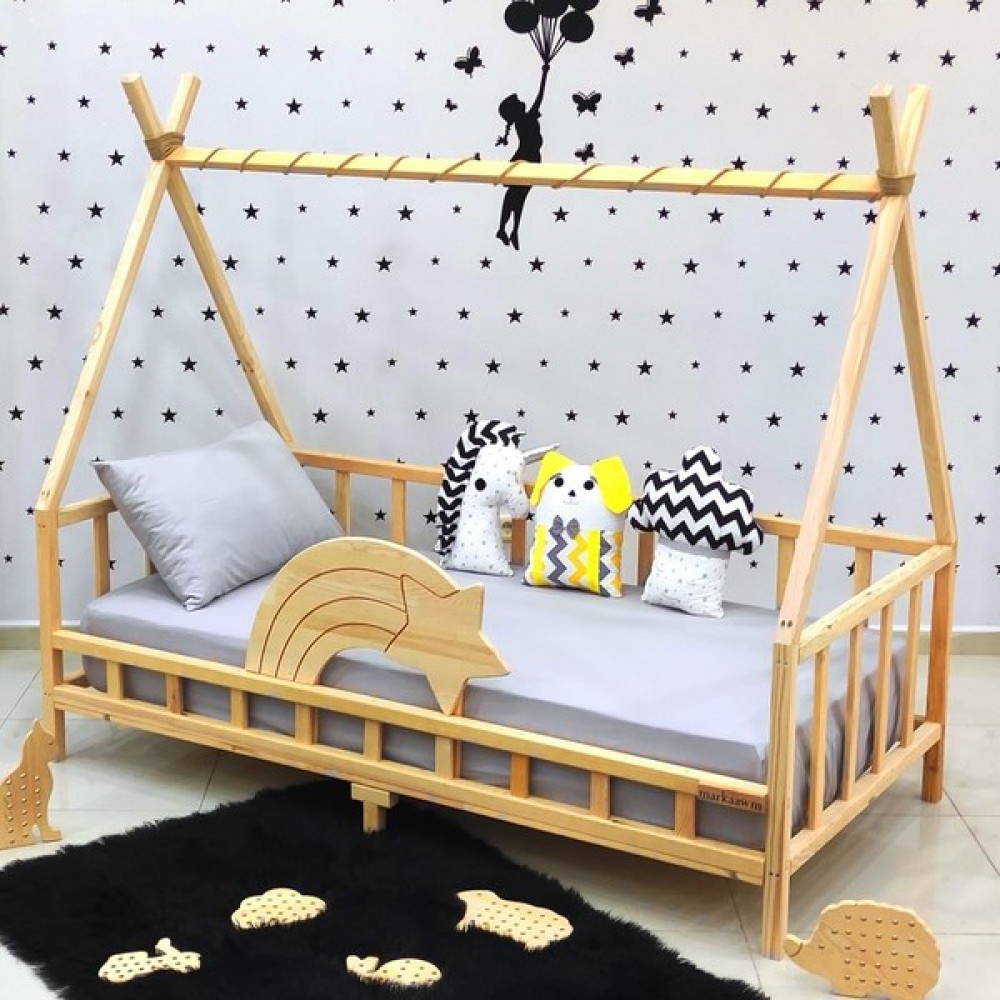 MiniWood Nirvana Kuyruklu Yıldız Montessori Yatak Çocuk Karyola - 60 x 120 cm - Ahşap Karyola Fiyatı