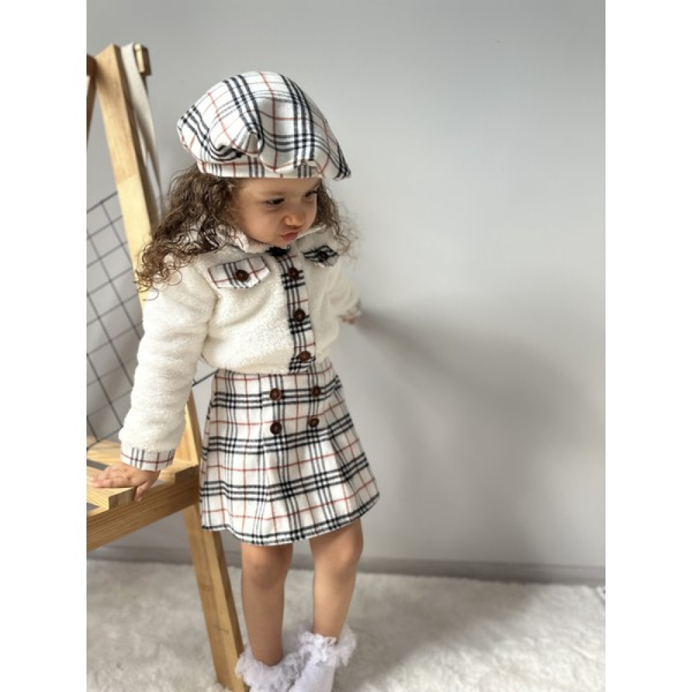 Minizade Oduncu Etekli Peluş Hırkalı Şapkalı Kışlık Kız Bebek Üçlü Takım Üçlü Elbise Bebek Giysi Takım Fiyatı