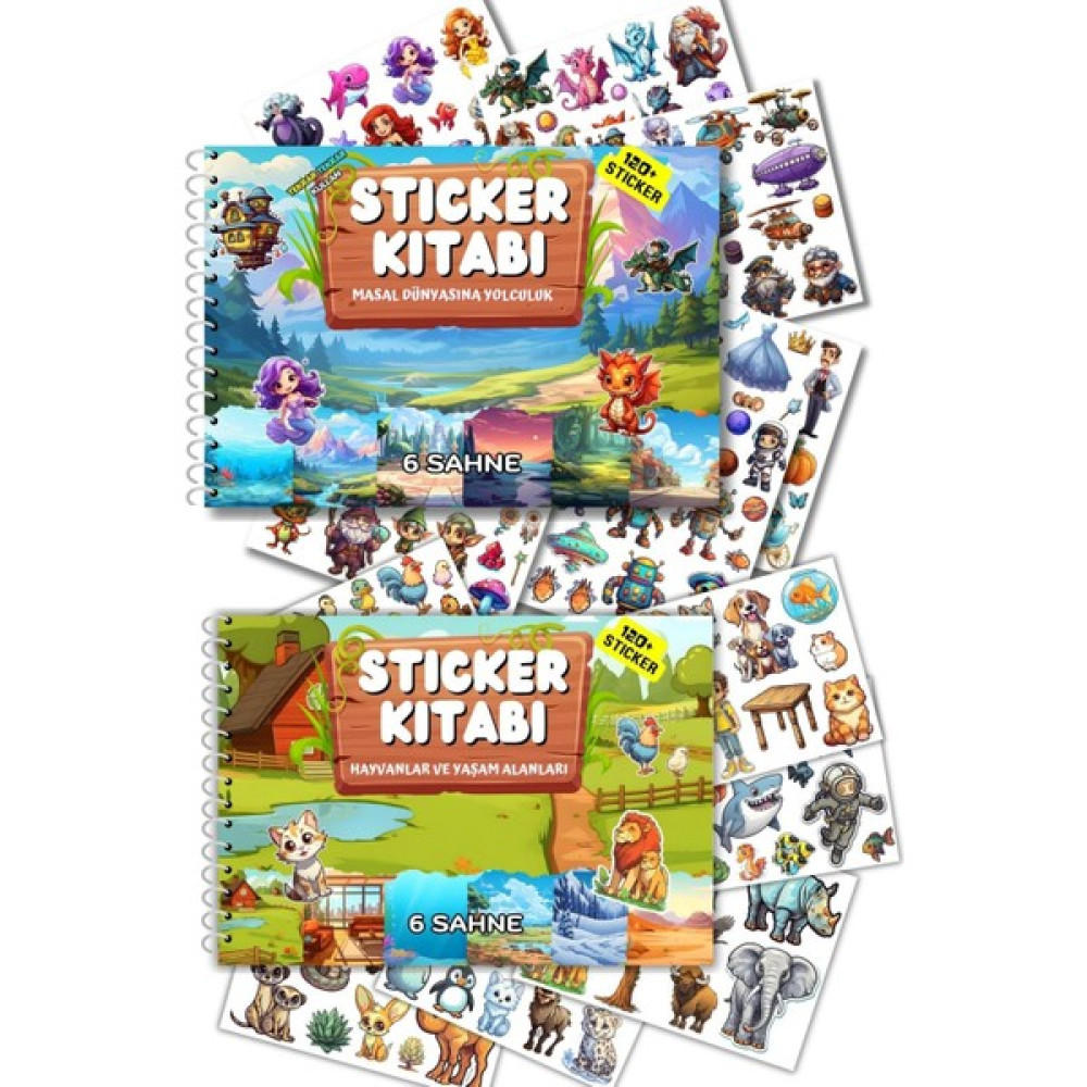 Minkino 2'li Set Tekrar Kullanılabilir Sticker Kitabı-Hayvanlar ve Yaşam Alanları - Masal Serüveni 12 Sayfa Okul Öncesi Eğitici & Öğretici Kitaplar Fiyatı