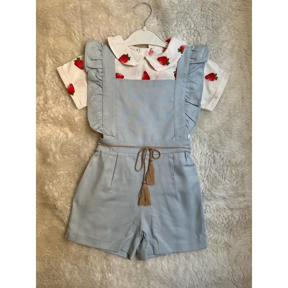 Minnana Kids Çilek Baskılı Fırfırlı Askılı Şortlu Salopet Kız Çocuk Tulum ve Salopet Fiyatı