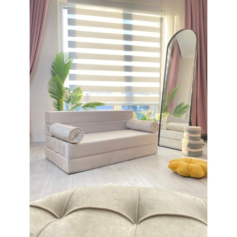 Minness Katlanır Yatak & Katlanır Koltuk-Baby Face Kumaş Krem 120 x 200 cm & Oturum Yüksekliği 29 cm - Açık Krem Kanepe & Çekyat Fiyatı