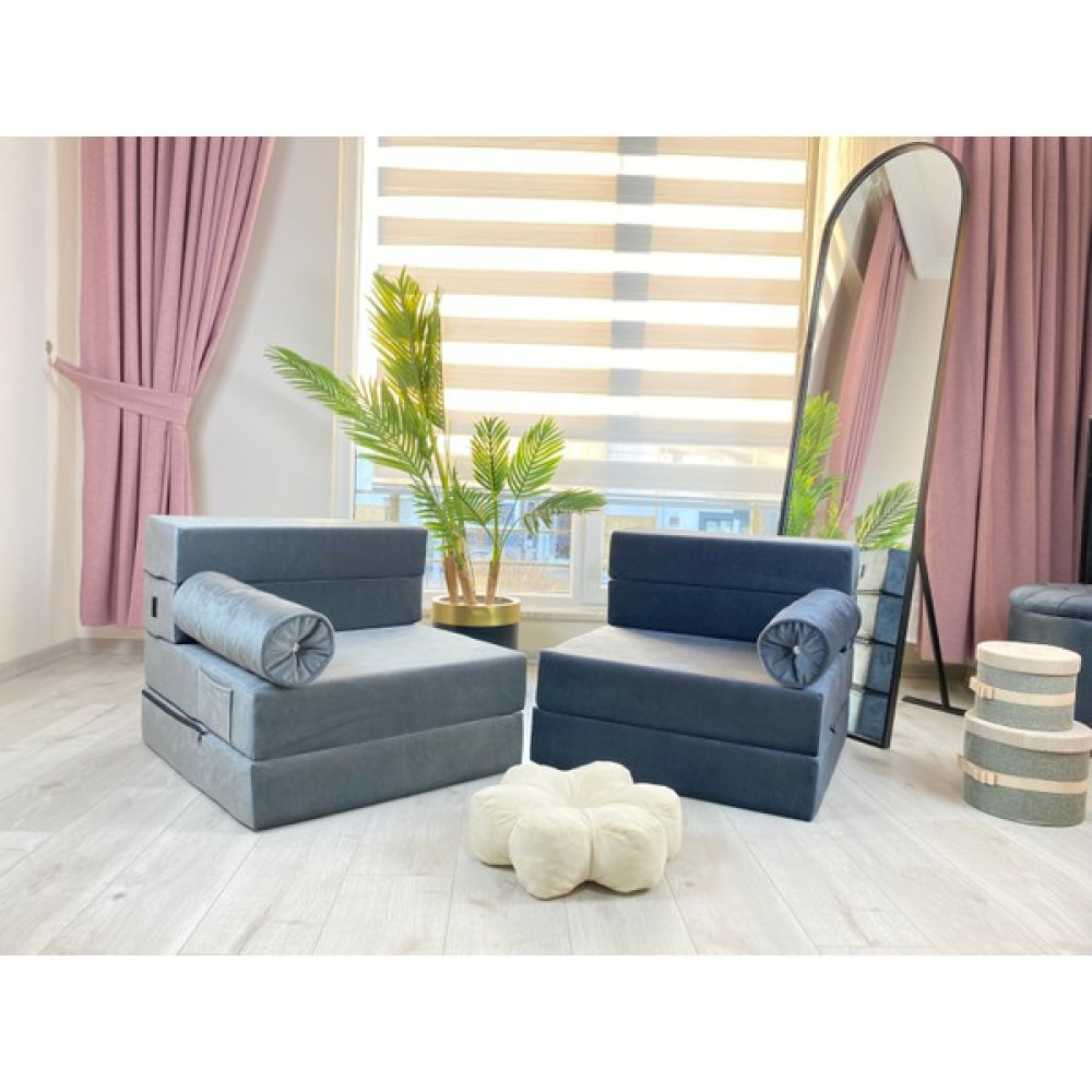 Minness Tek Kişilik Katlanır Yataklı Koltuk-Babyface Kadife Antrasit 70 x 200 cm & OTURUM YÜKSEKLIK 29 cm - Gri Kanepe & Çekyat Fiyatı