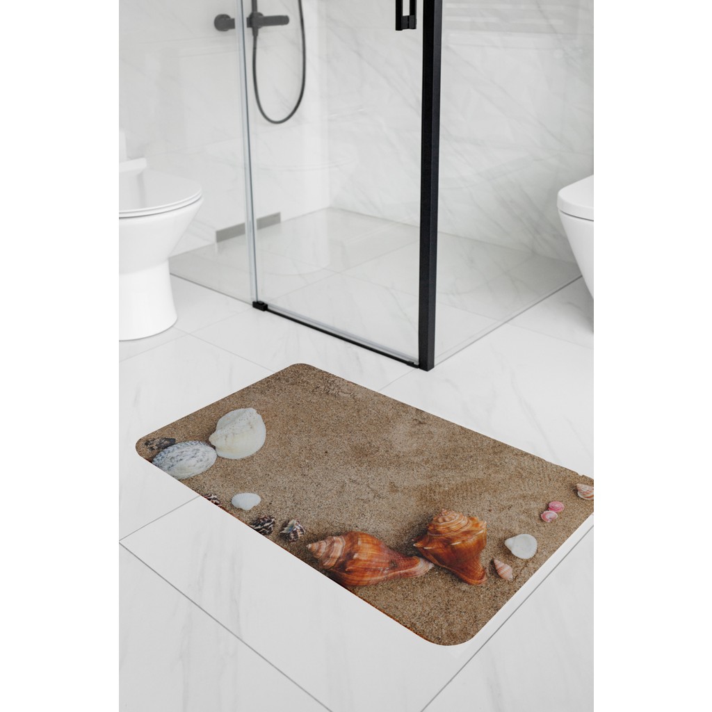 Minufco 3D Desenli Iç Dış Mekan Kullanıma Uygun Kaymaz Su Emici Üç Katmanlı Abdest Banyo Paspası - Çok Renkli - deniz kabuğu Araca Özel Paspaslar Fiyatı